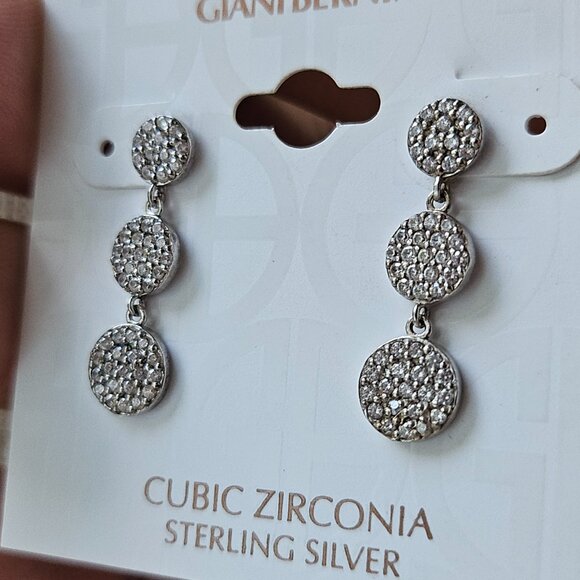 Giani Bernini Women 3 Step Drop Earrings Sterling Silver Cubic Zirconia $90 - Picture 7 of 11